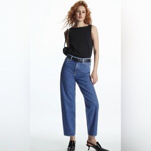 COS Like New high waisted tapered leg ankle length jeans in medium blue
